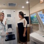 Female patient is ready to get her mammography from the female doctor