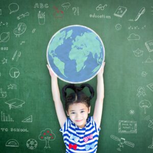young student with globe