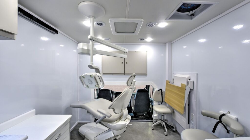 Inside of a mobile medical unit for a dentist
