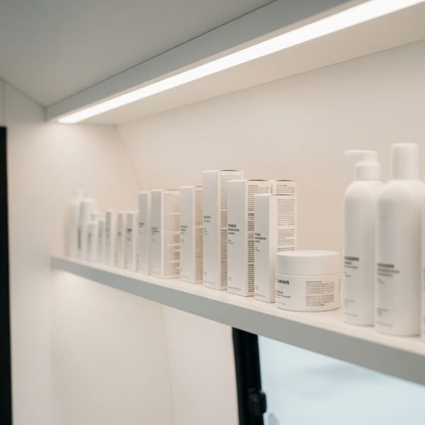 A display of therapeutic skin care products.